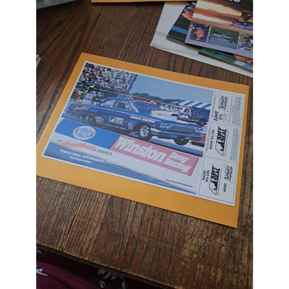 Vintage Tom Linda Jacobson 1962 Chevy Drag Racing Promo NHRA Soft Seal Coupons